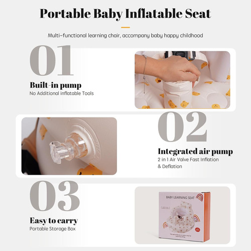 Asiento Inflable Mejorado Para Bebé Con Arnés De 3 Puntos, S
