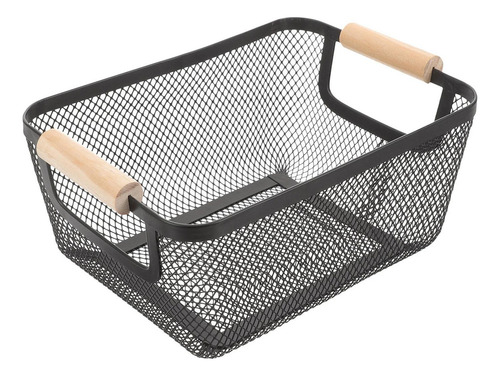 Cesta De Almacenaje De Malla Metálica Con Mango De Madera,