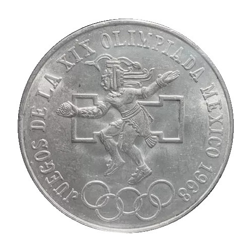 Moneda Plata De 1968 $25 Olimpiada Aro Bajo Lengua Curva 3