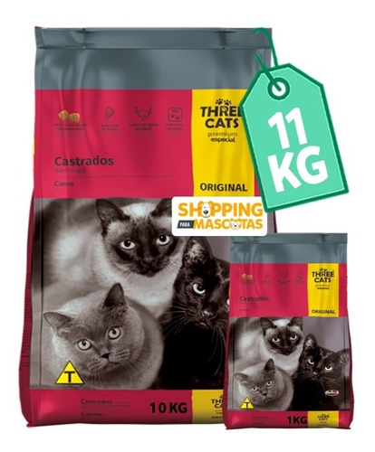 Alimento Three Cats Original Gatos Castrados 10 Kg + Regalo 