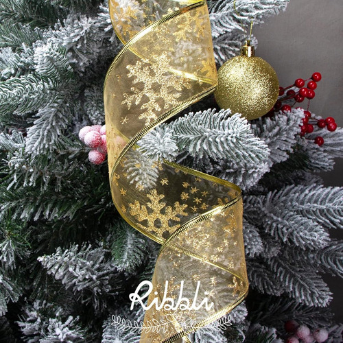 6 Rollos Liston Alambre Dorada Copos Decoracion Navideña Dorado Copos De Nieve