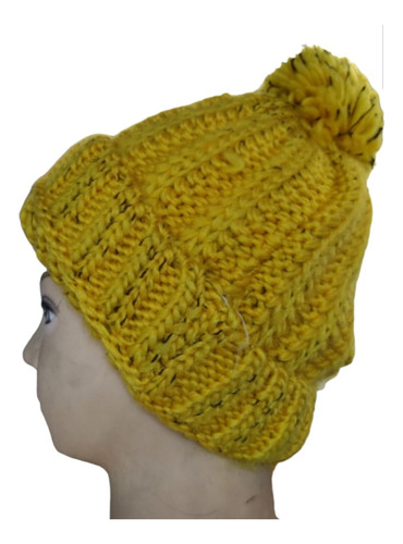 Gorro De Lana Con Pompom Amarillo Dama