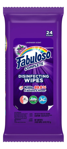 Fabuloso Toallitas Desinfectantes Completas, Lavanda, 24 Un.