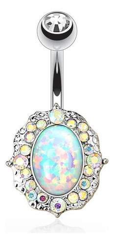Piercing Ombligo Opal Grande Strass Plateado