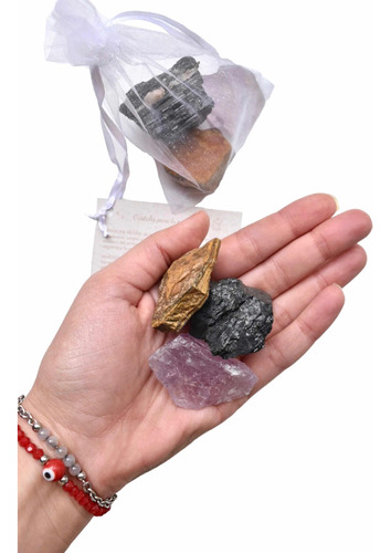 Kit 3 Piedras Protección (turmalina, Ojo De Tigre, Amatista)