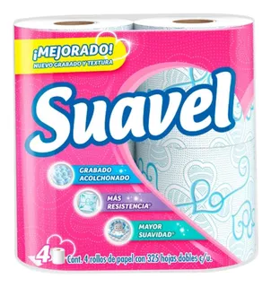 Papel Higiénico Suavel 4 Rollos 325 Hojas Dobles.