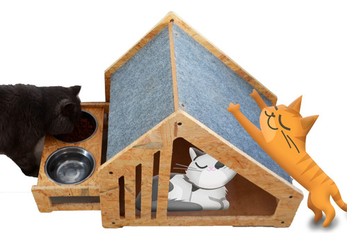 Casa Chiri Osb Cucha Para Gatos  C/ Bebedero Y Rascador 