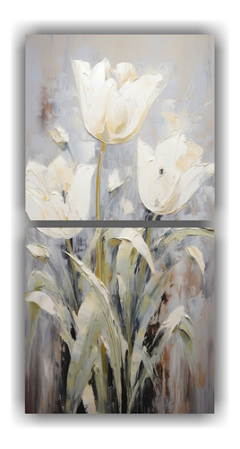 40x20cm Cuadro Tulipanes Blancos Estilo Pintura Sobre Lienzo