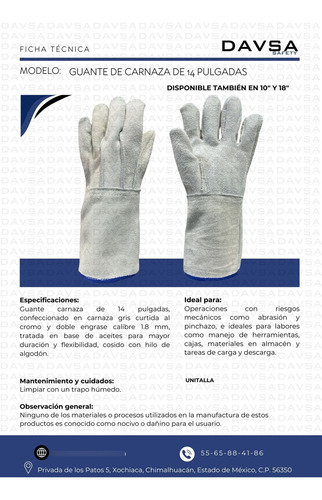 Guantes De Carnaza Con Refuerzos En Palma 14 Pulgadas