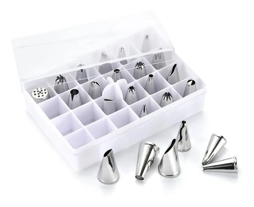 Set 24 Boquillas Acero Inox Medianas + Estuche Organizador 