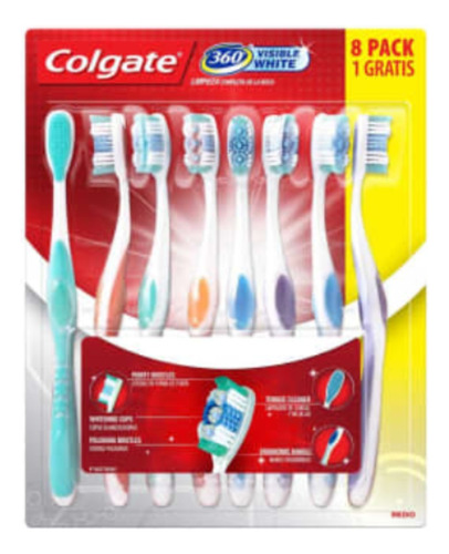 Cepillo Dental Colgate 360° Visible White Con 7 + 1 Pzas