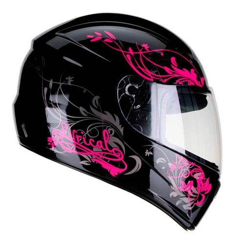 Capacete Moto Feminino Fly F9 Lyrical Com Viseira Fume Extra Tamanho Do Capacete 60 Cor Preto Brilhante Rosa