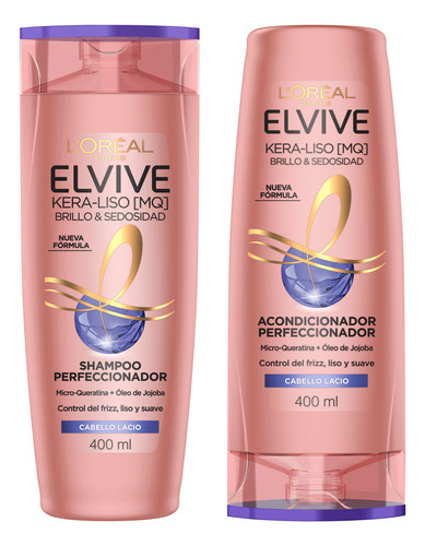 Kit Elvive Keraliso Brillo Y Sedosidad 400ml Shampoo Acond