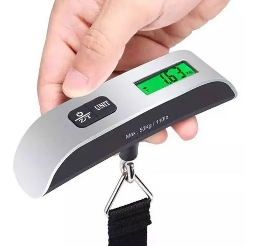 comprar Balança De Mão Digital Portátil Até 50kg Com Alça Trava Mala Cor Cinza
