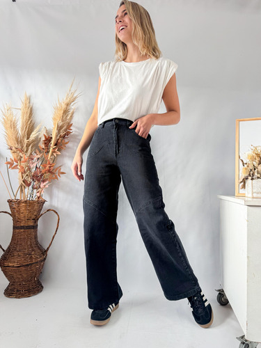 Pantalon Lulyna T/jean Mujer Wide Leg C/elastico En Cintura