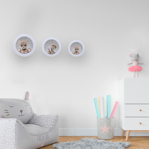 Imagem 4 de 6 de Nicho Decorativo Infantil Redondo Trio P M G Branco Envio24h