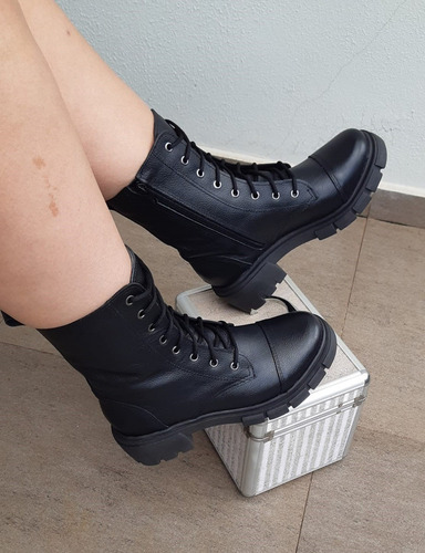 Imagem 3 de 7 de Coturno Bota Tratorada Plataforma Blogueira Couro Legítimo