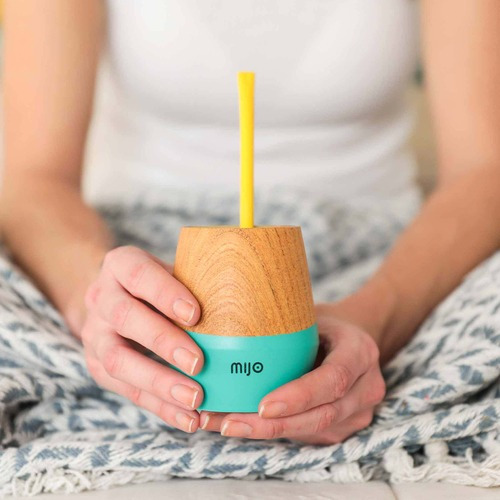 Mate Diseño Mijo De Madera Caldén Con Bombilla Incluida Color Turquesa