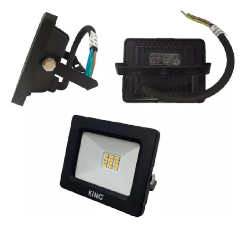 Reflector Led 10w Luz Calida + Pincho Estaca Jabalina Alum Carcasa Negro Luz Blanco Cálido