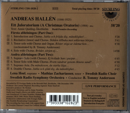 Cd Andreas Hallén Ett Juloratorium Tommy Andersson (Usado)