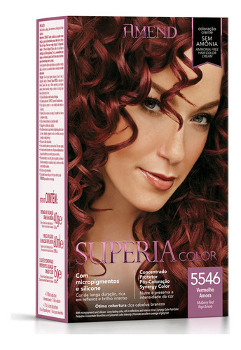 Kit Tintura Amend  Supéria color Coloraçã creme tom 5546 vermelho amora para cabelo