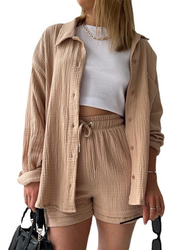 Para Conjunto Casual De Camisa Con Solapa Y Pantalones