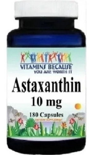 Astaxanthina 10mg por 180 Capsulas Vitamins Because Sabor Neutro