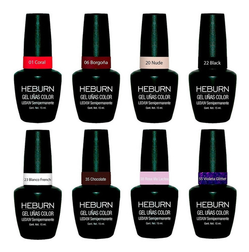 Heburn Kit X8 Esmalte Semipermanente Gel Led/uv 15ml 