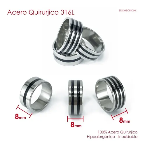 Anillo Hombre Acero Quirúrgico Anillo Ancho Modelo 3 Líneas