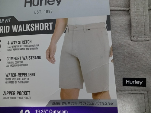 Shorts Hurley Regular Fit Beige Talla 40 Stretch Impermeable