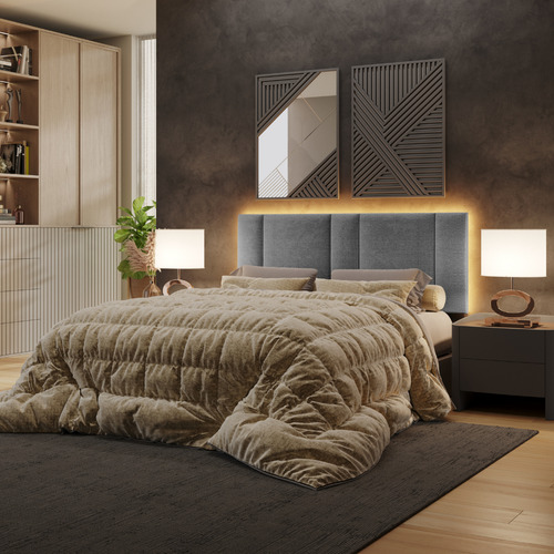 Cabeceira Queen Estofada 160cm Linho Com Led Cor Cinza