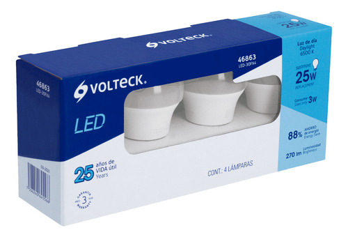 Lámpara Led A19 3w E27 Luz Día 4 Piezas Caja 46863 4 Pzs