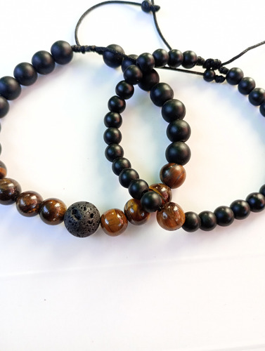 Pulseras Para Hombre, Piedra Onix, Y Ojo De Tigre Café Onix Y Ojo De Tigre Café 6 Cm 16 Cm