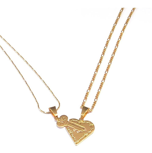 Dije Corazon Y Llave Novios + Cadenas 50cm Oro 14 K 