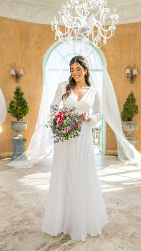 Imagem 4 de 5 de Vestido Musseline Noiva Com Saia Plissada Mod 1071 Phize
