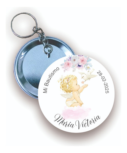 30 Llaveros/imanes Pines Personalizados Bautismo Nacimiento Blanco Ángel