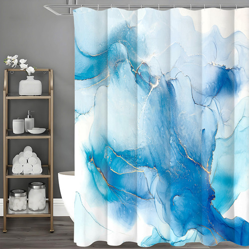 Cortina De Baño Impresa Con Lámina De Oro Azul, 180 * 180cm