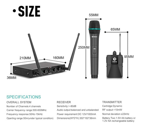 Sistema De Micrófono Inalámbrico Debra Audio Pro Uhf De 4...