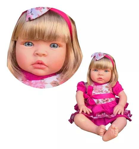 Boneca Reborn Baby Kiss Loira Bebê Corpo Inteiro de Silicone