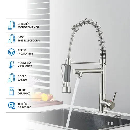 Grifería Cocina Canilla Monocomando Extensible Premiun Chef