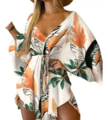 Minivestido Hawaiano De Playa Con Estampado Floral Irregular