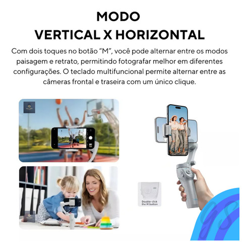 Estabilizador Gimbal Para Celular Câmera Com Fotos Profissionais Gollden Store Dobrável Luz Led Portátil Recarregável Mini Tripé Gs Cinza