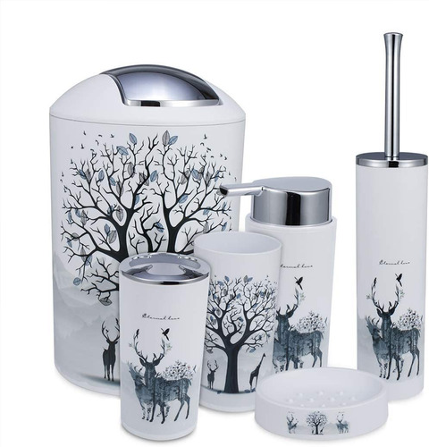 Juego De Accesorios De Baño Grey Tree Deer De 6 Piezas...