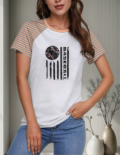 Top Casual De Moda Para Mujer Estampado Redondo Con Cuello A