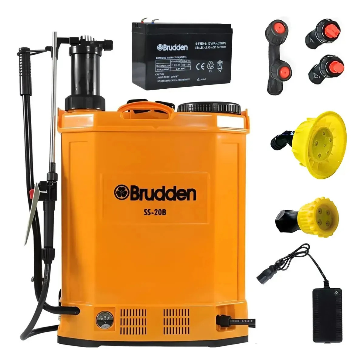 Pulverizador Elétrico Costal Brudden SS20B 20L Cor Amarelo Com Bateria Recarregável 12V