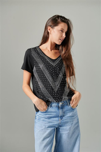 Remera Premium Wonderful Con Brillos Gu70025 Black & White