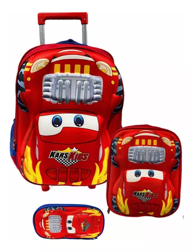 Kit Mochila Rodinha Escolar Tamg 3d Carro Corrida Infantil