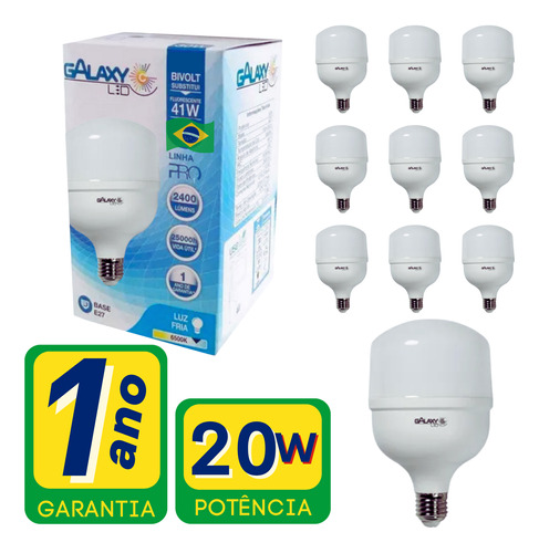 Kit 10 Lâmpada Ultra Led 20w Alta Potência Fria Bivolt Bulbo