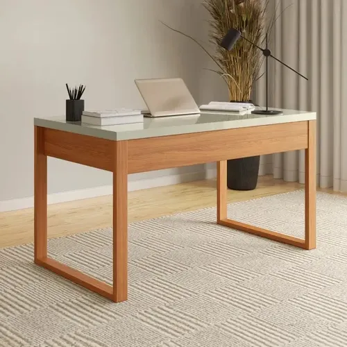 Mesa Escritório Industrial Mdf 135cm Off White/freijó Off White/freijó