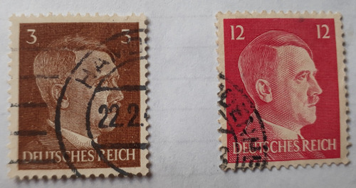 Set De 2 Estampillas De Alemania Adolf Hitler Años 1940s